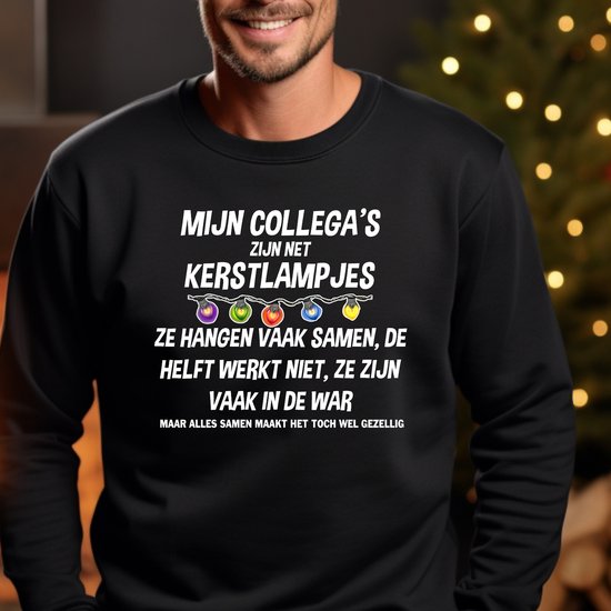 Uniseks kersttrui: Mijn collega's zijn net kerstlampjes- Zwart Maat M- Foute kersttrui. Sweater