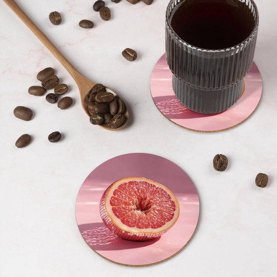 Dessous de verre Pamplemousse - Rose - Disco - Brillant - 10x10 cm - 6 morceaux - Sous pour Verres et Tasses