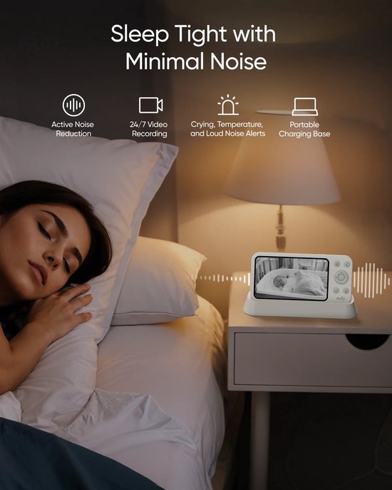 eufy Baby Monitor E21 - avec caméra 4K, Wi-Fi hybride et No de connexion Wi-Fi, contrôle par application et moniteur, vue nocturne Ultra claire, Pan, inclinaison, Zoom 8 ×, caméra portable avec batterie intégrée, ANR, Smart Alertes