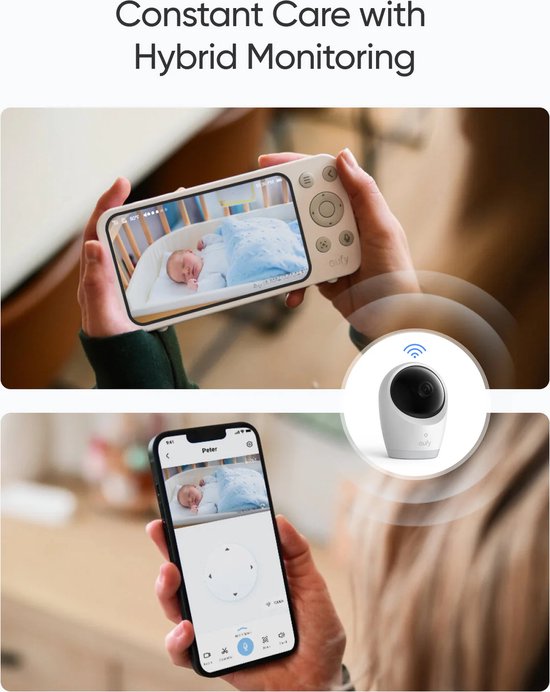 eufy Baby Monitor E21 - avec caméra 4K, Wi-Fi hybride et No de connexion Wi-Fi, contrôle par application et moniteur, vue nocturne Ultra claire, Pan, inclinaison, Zoom 8 ×, caméra portable avec batterie intégrée, ANR, Smart Alertes