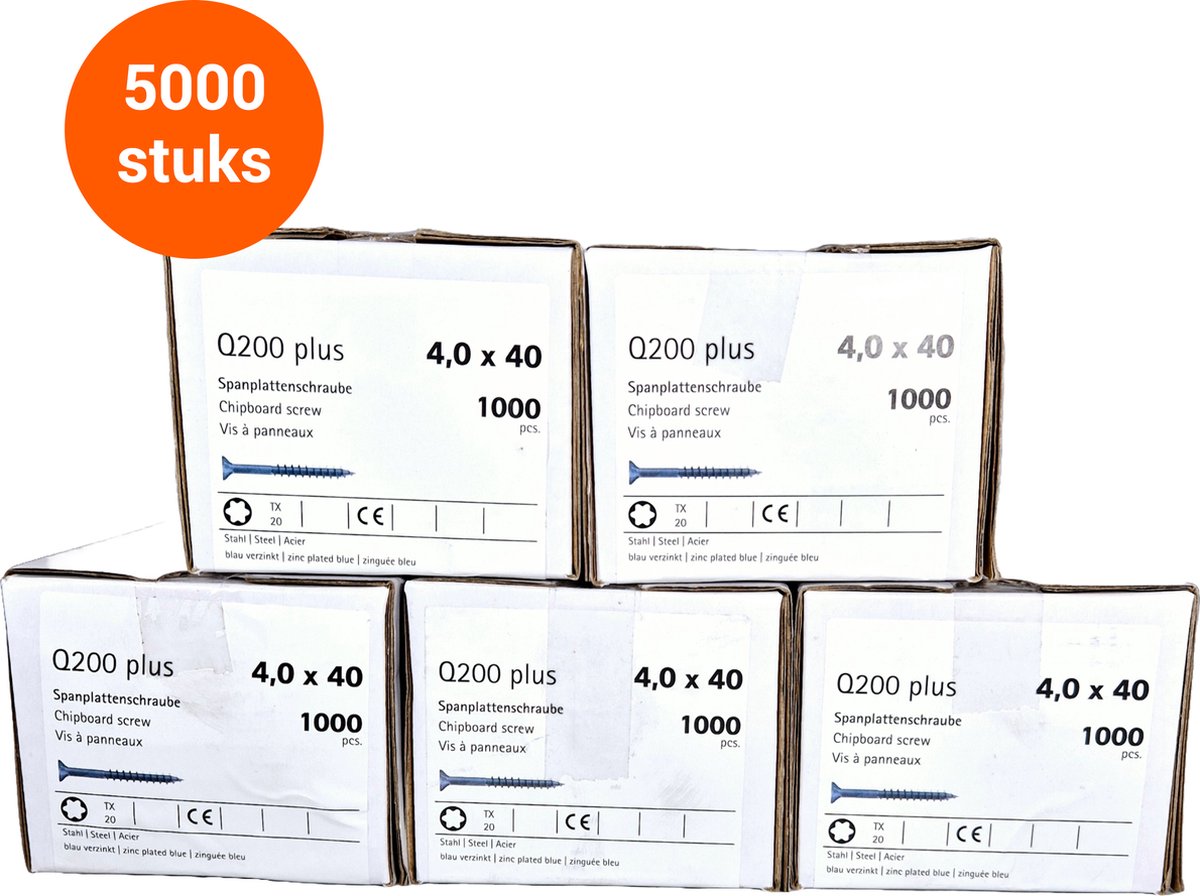 Spaanplaatschroeven verzinkt torx - Assortimentsdoos 5.000 stuks - 4x40