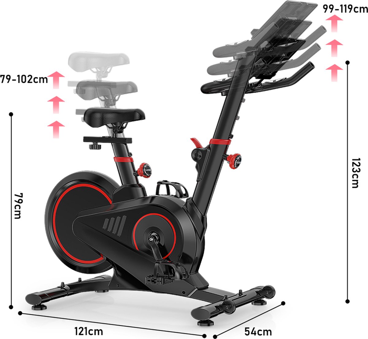 Afbeelding 3 van Magnetische Hometrainer - Indoor fitnessfiets met 12 KG vliegwiel - LCD scherm - hartslagsensor - 80MM stalen constructie - 150KG capaciteit