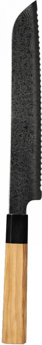Shinrai Knives Takumi Kaza - Damascus Broodmes - 20 cm - 67 Lagen - Luxe Bizonhoorn Handvat - Vlijmscherp - Broodmes gekarteld - Keukenmes