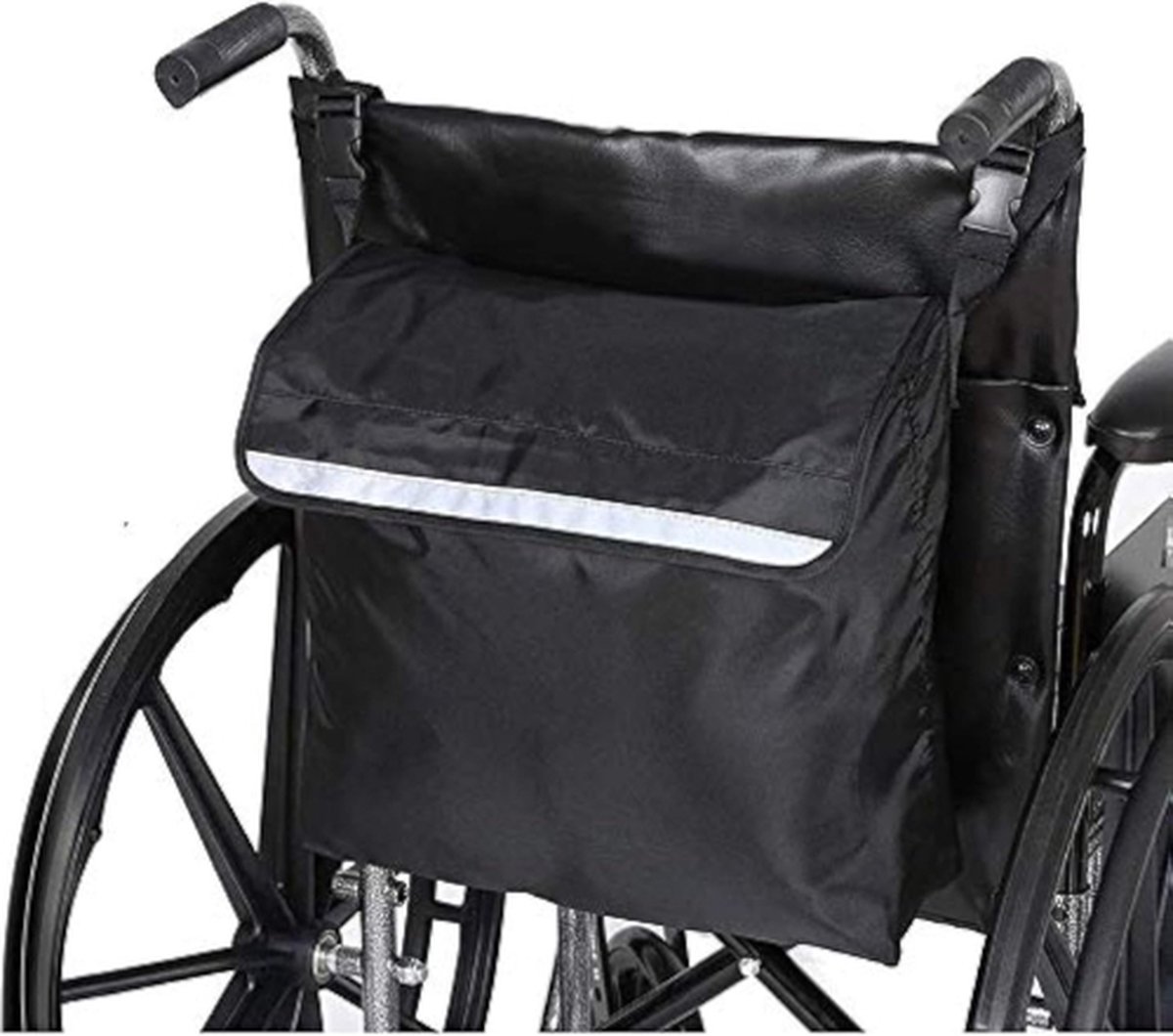 Rolstoeltas - Scootmobieltas - Rolstoeltas Achterkant - Rolstoelaccessoires - Opbergtas - Tas Rolstoel - Rollator Tas - Met Reflecterende Strepen - Waterdicht - Oxford Rolstoel Groot - Zwart - Duurzame Voering - Handig - Klittenbandsluiting