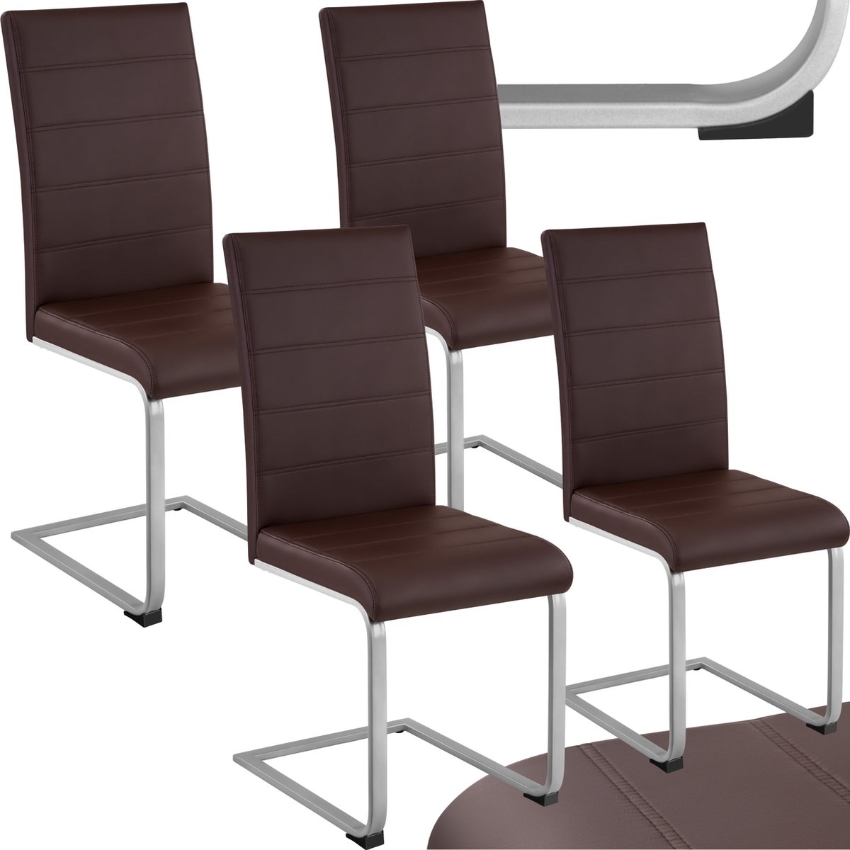 Tectake Eetkamerstoelen Bettina - Kunstleren stoelen voor Eettafel - Keukenstoelen met ergonomisch gevormde rugleuning - Diverse kleuren en sets - Maximale belasting 120 kg - Afmeting (LxBxH) 41 x 52 x 99 cm - Set van 4 - Bruin