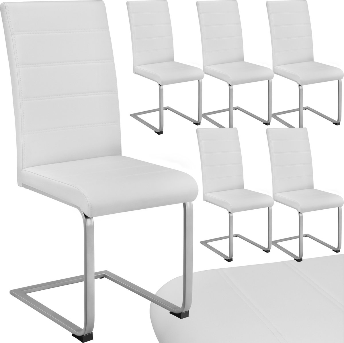 Tectake Eetkamerstoel - Kunstleer - Hoge Rugleuning - Set van 6 - Wit