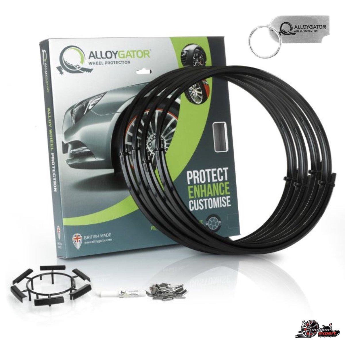 Alloygator Velgbescherming + Sleutelhanger | Zwart | Stoeprand Bescherming | INTER (12-19" inch)