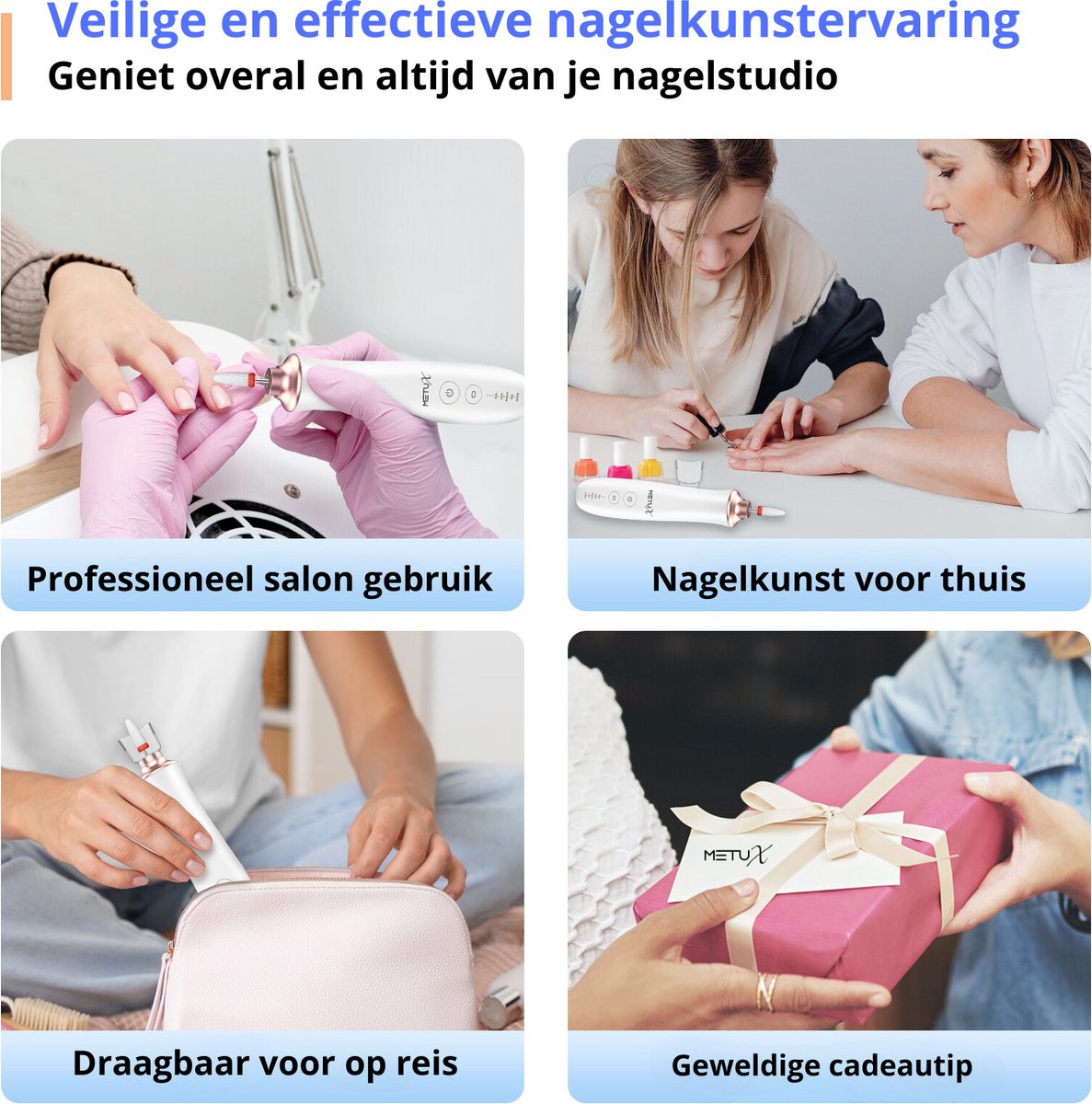 MetuX® Elektrische nagelvijl - Nagelfrees - Manicure set - Pedicure set – Draadloos – 12 Bitjes – Met oplaadstation – Eeltverwijderaar - Nagelvijl baby - Manicureset Baby - Nagelvijl electrisch - Pedicureset electrisch - Pedicuresets - Manicure sets — cadeau in Cadeau-ideeën - foto 7