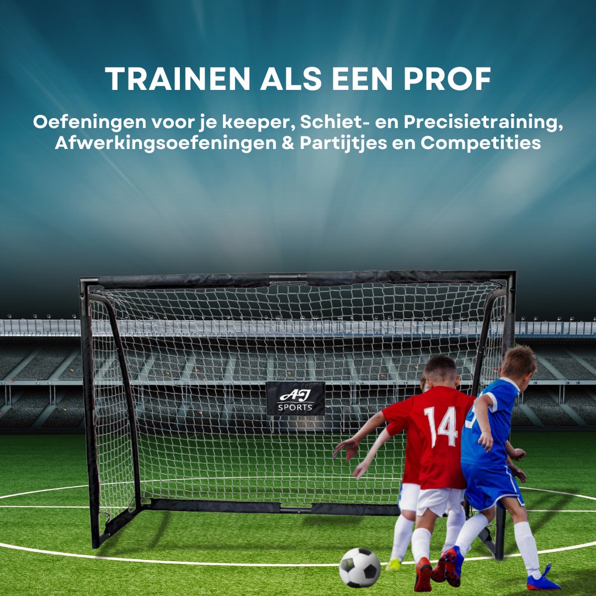 AJ-Sports Voetbaldoel met Doelwand - 180x120x60cm - Voetbalgoal - Goals - Voetbaltraining - Stalen buizen - 2 Schietgaten - Snelle montage - Zwart — afbeelding 6