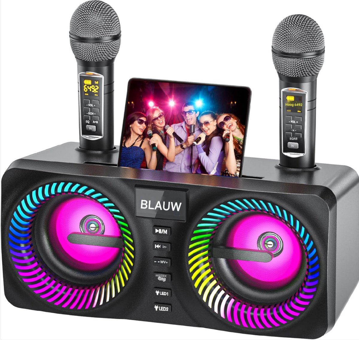Draagbaar Karaokesysteem 30W met 2 Draadloze UHF Microfoons Oplaadbare Sleuf en Sono Luidspreker Complete Karaoke Set Voor Thuis en Feestjes
