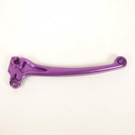 Levier de frein violet avec deux trous de vis sur le côté gauche.