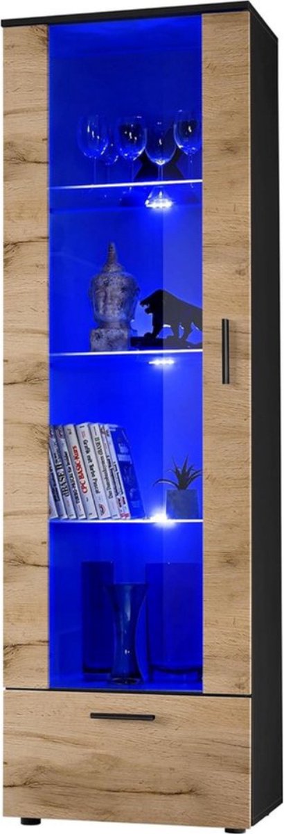 Luxe Vitrinekast – Met LED Verlichting – Met Glas – Woonkamer – Decoratie – Stijlvolle Kast – 4 Lagen – Elegant Design – Hout