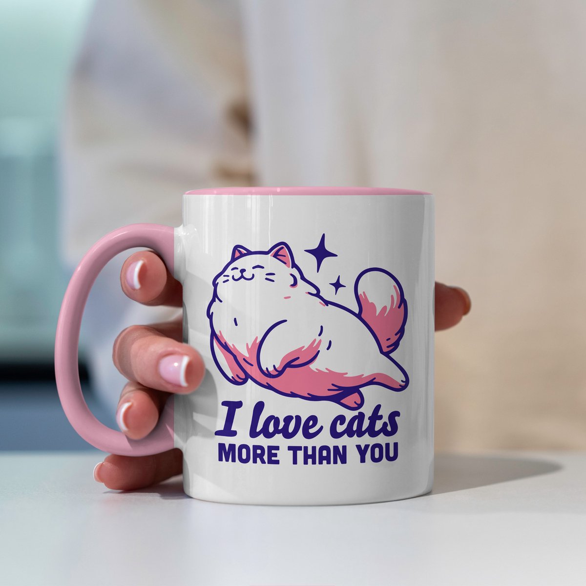Creasowl® - I love cats more than you kat - Koffiemok, Valentijn cadeautje voor haar, Liefdes Cadeau voor hem, Koffiebeker, Koffie beker, Thee mok, Kadootjes, , Koffie mok, Katten mok, Cadeautje voor vrouw