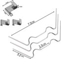 Set van zilverkleurige W-clips en Z-clips van metaal, inclusief afmetingen in cm en mm.