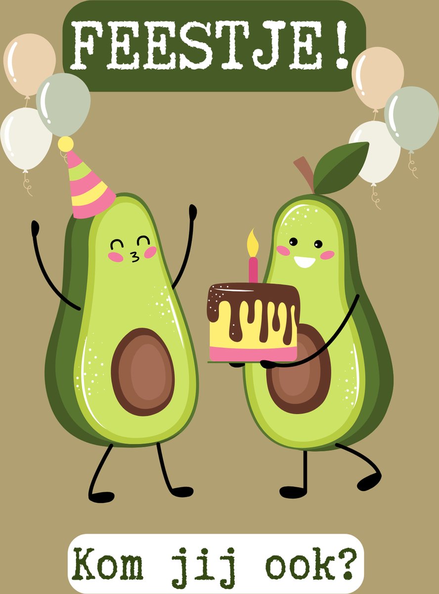 Lise Schrijft | Uitnodiging Kinderfeestje | Duurzaam | Meisje | Tiener | 15 ECO-kaarten | Avocado's | met leuke sluitstickers | incl. witte envelop | FSC Mix credit, EU Ecolabel, ECF gecertificeerd