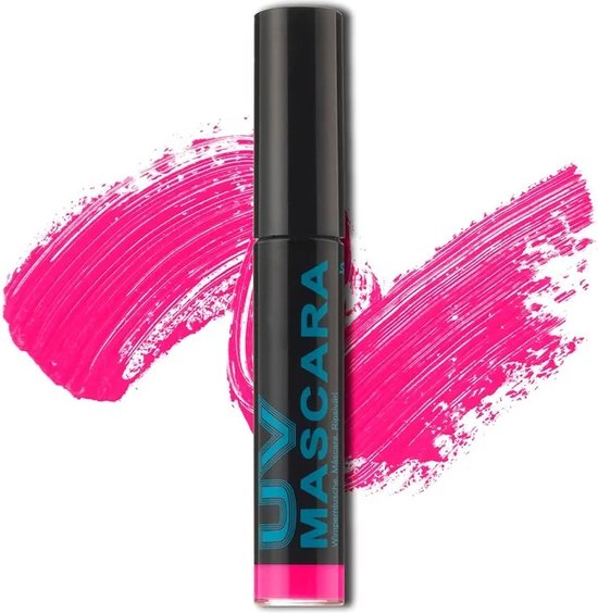 Roze UV Mascara met opvallende roze vegen.