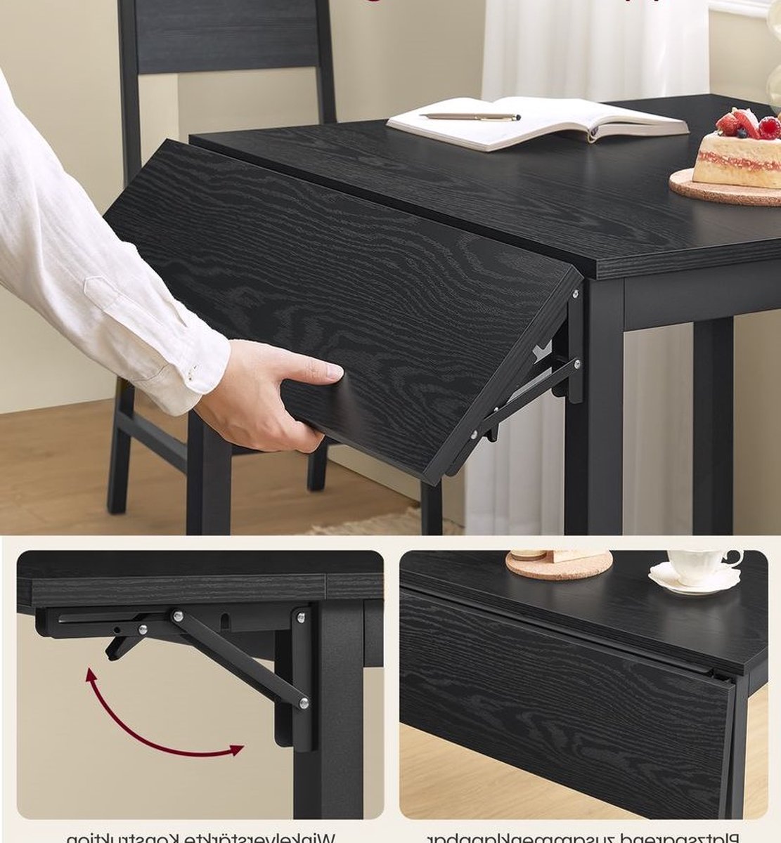 Eettafel, ronde keukentafel, moderne eetkamer voor 2 personen, kolomtafel met stalen bot, niet