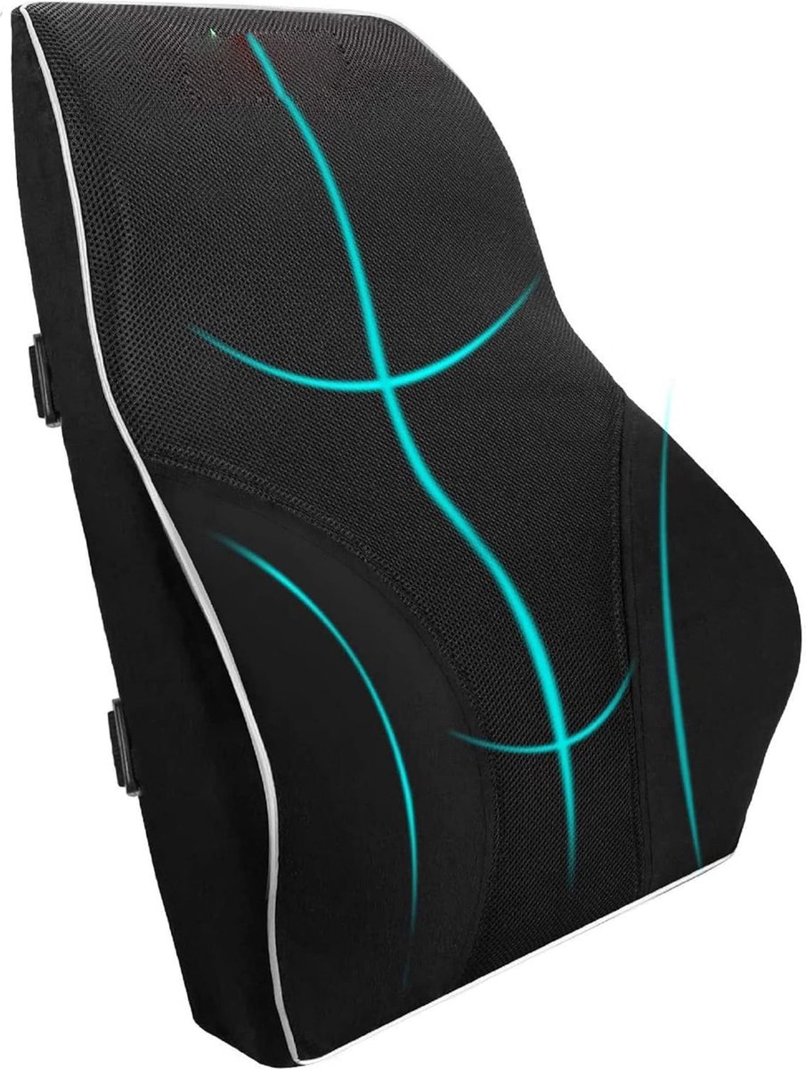 Rugsteunkussen - Ontwerp - Geheugenschuim - Ondersteuning voor Lage Rugpijn - Kussen voor Auto, Kantoor en Thuis - Orthopedisch voor Sciatica en Staartbeenpijn - Zwart