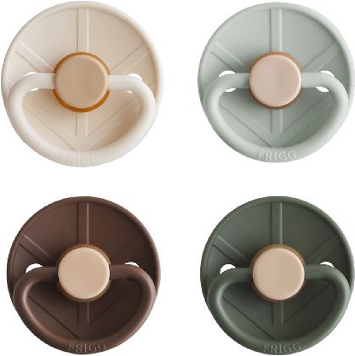 Goedkoopste FRIGG Little Viking Fopspeen - 0-6 Mnd - 4 stuks - Cream/Cocoa/Olive/Sage