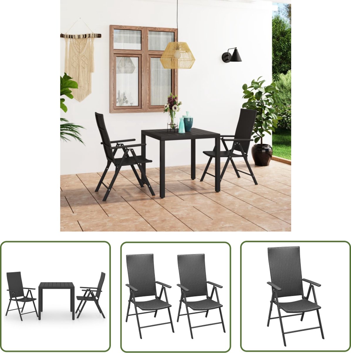 Zwarte tuinset met eetkamer- en loungemeubels van The Living Store.