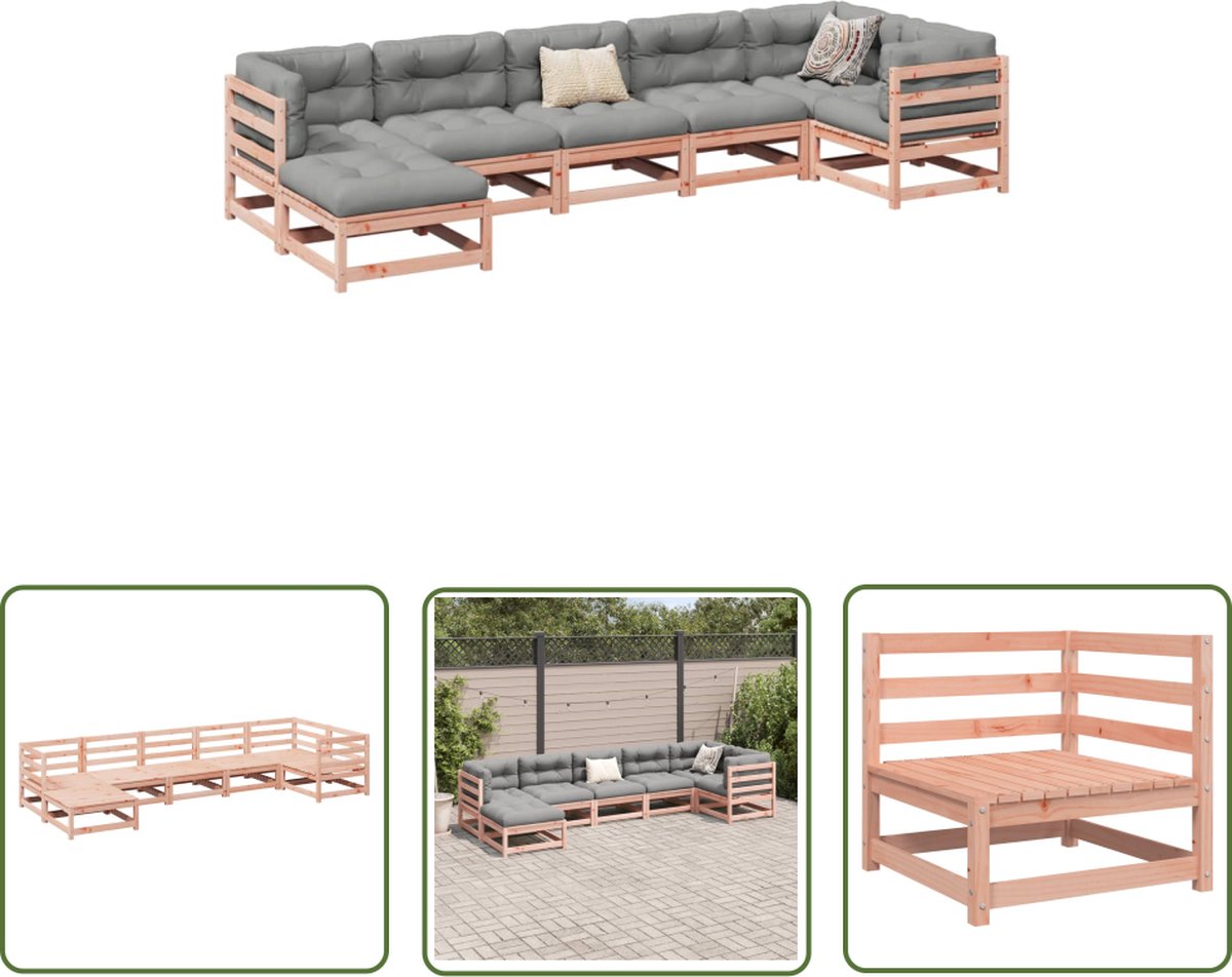 Massief douglas vurenhout loungeset met bank en kussens - Tuinmeubilair - The Living Store.