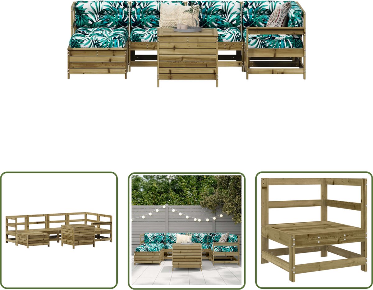 The Living Store 7-delige Loungeset geïmpregneerd grenenhout - Loungeset - Tuinmeubels - Buitenmeubels - Grenenhout - Teak