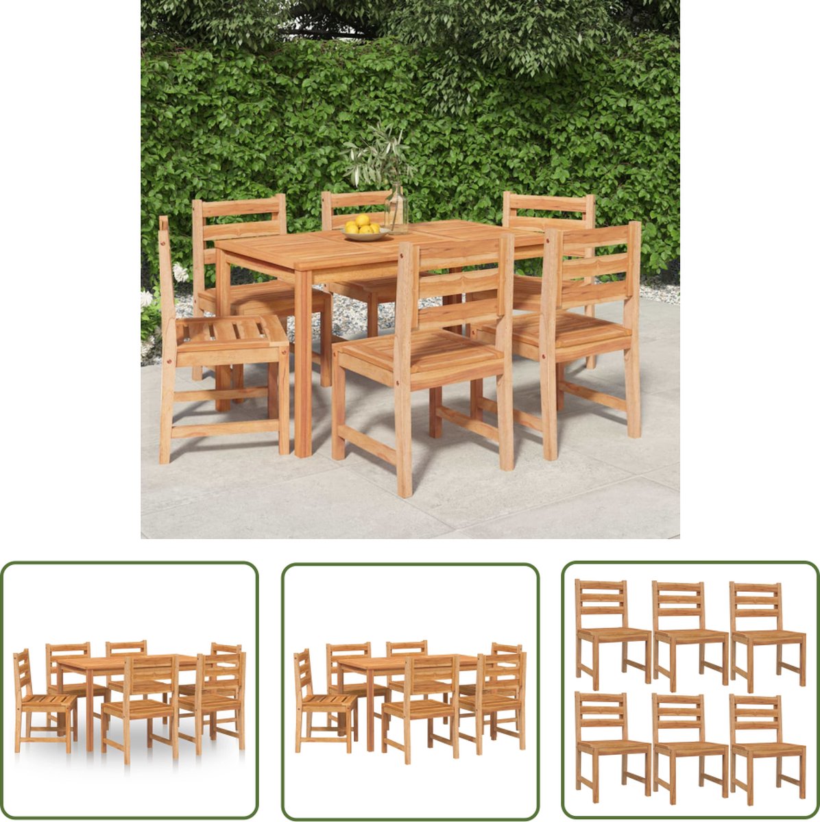 The Living Store 7-delige Tuinset massief teakhout - Eetkamerstoel - Teak Hout - Buitentafels - Tuinbank - Lounge Set