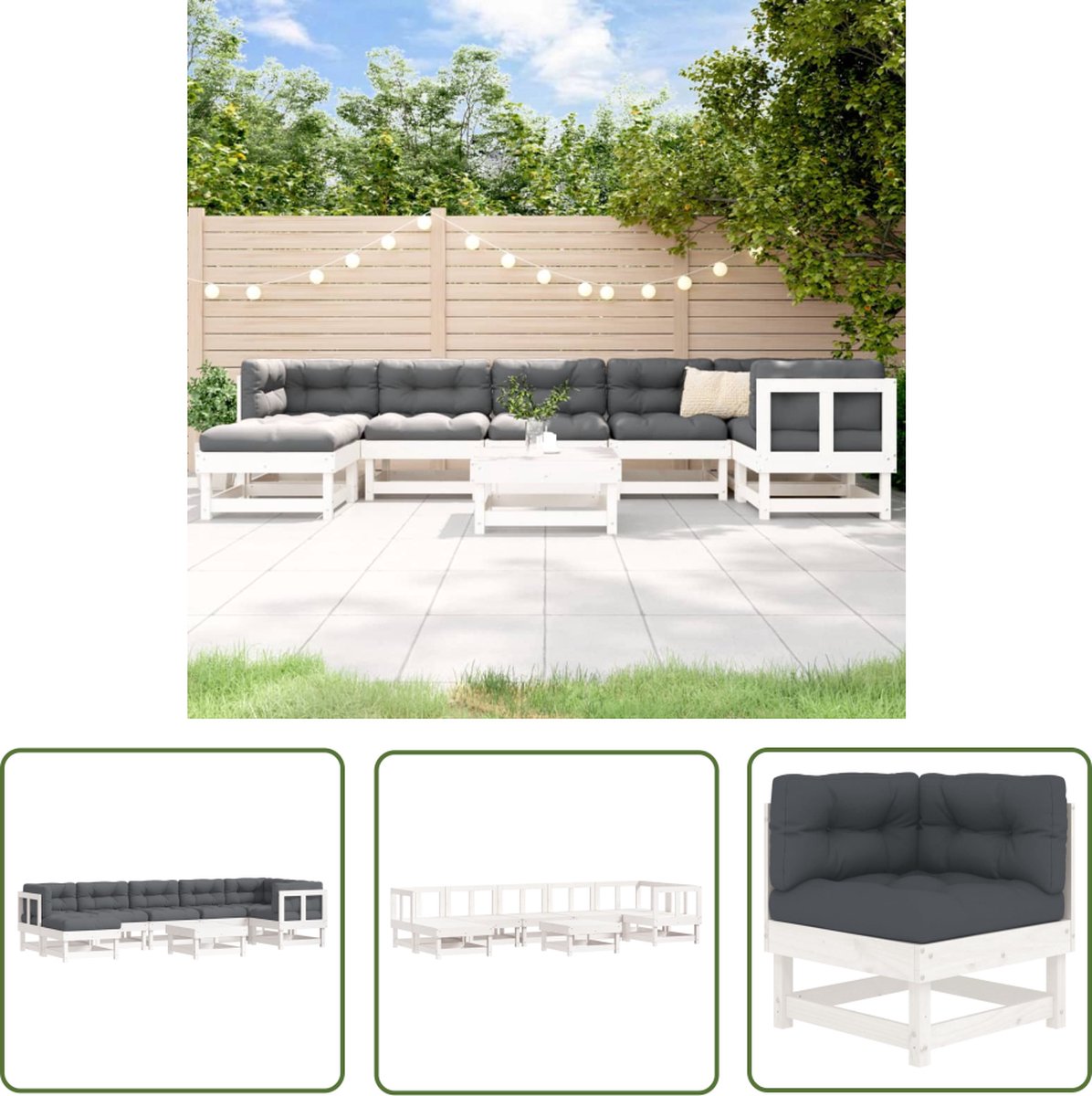 Witte massief houten loungeset met kussens voor buiten - The Living Store.
