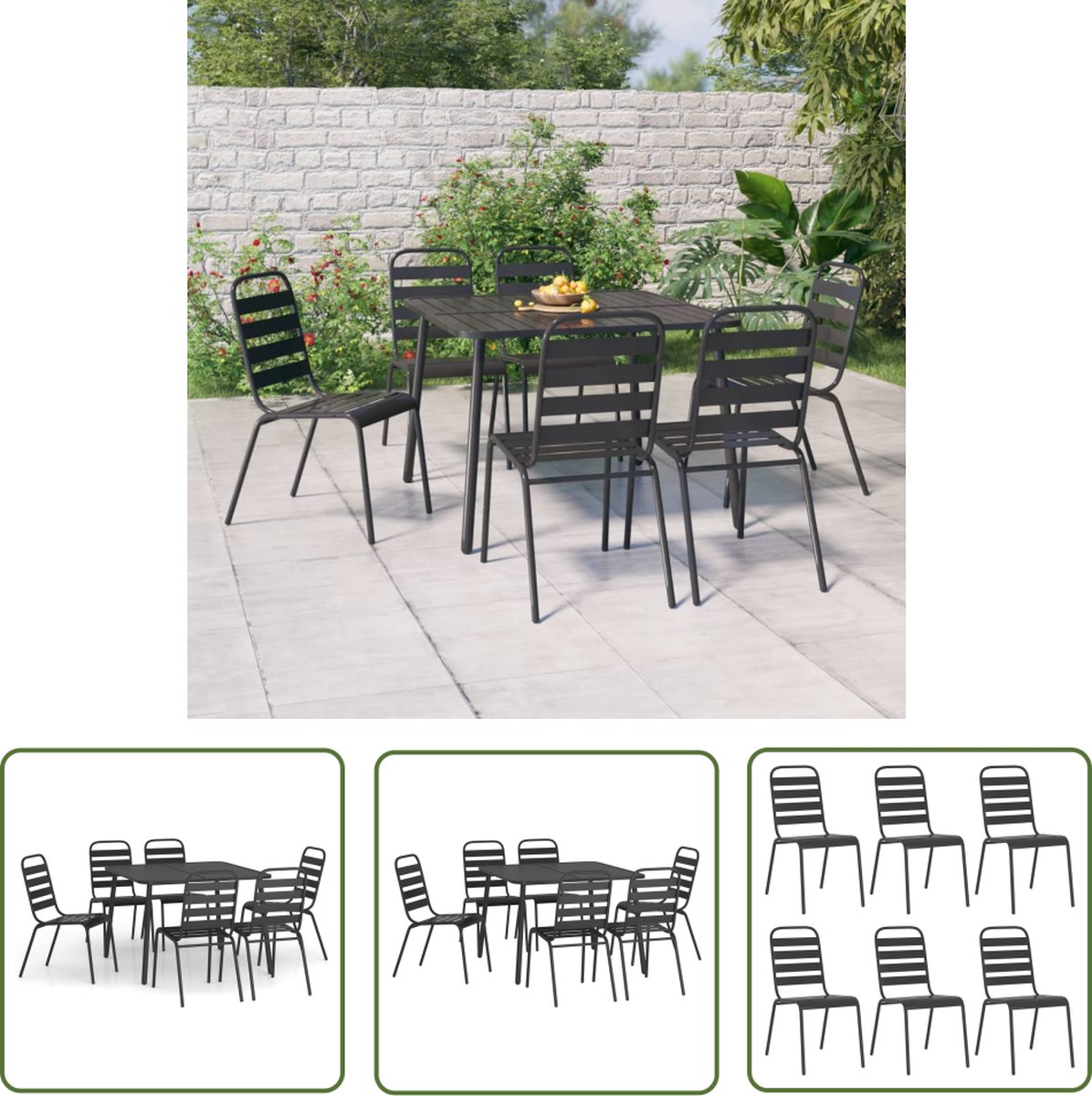 Tuinset van 7-delig staal in antracietkleurig design - The Living Store.