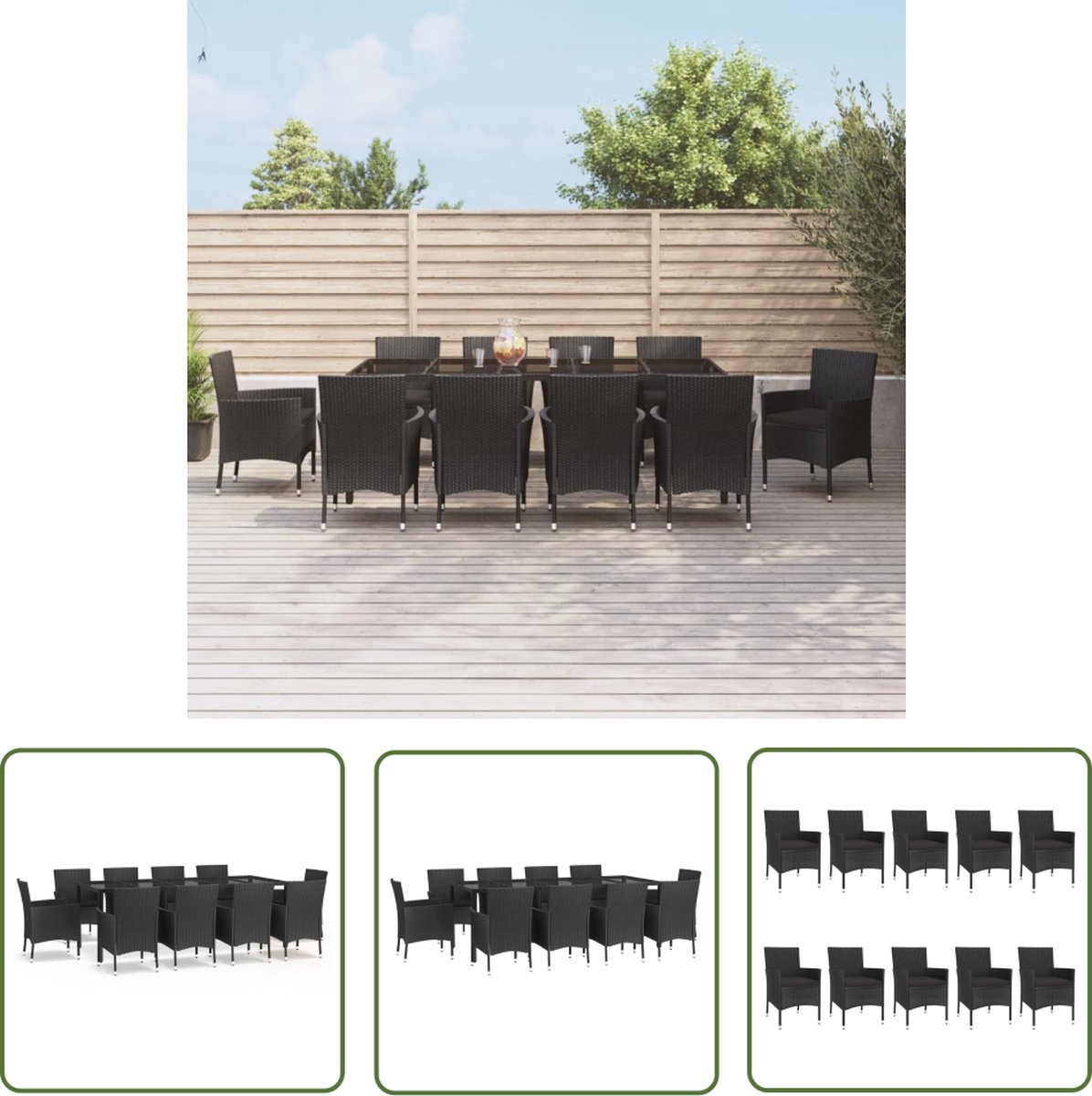 Zwarte poly rattan tuinset met kussens - The Living Store.