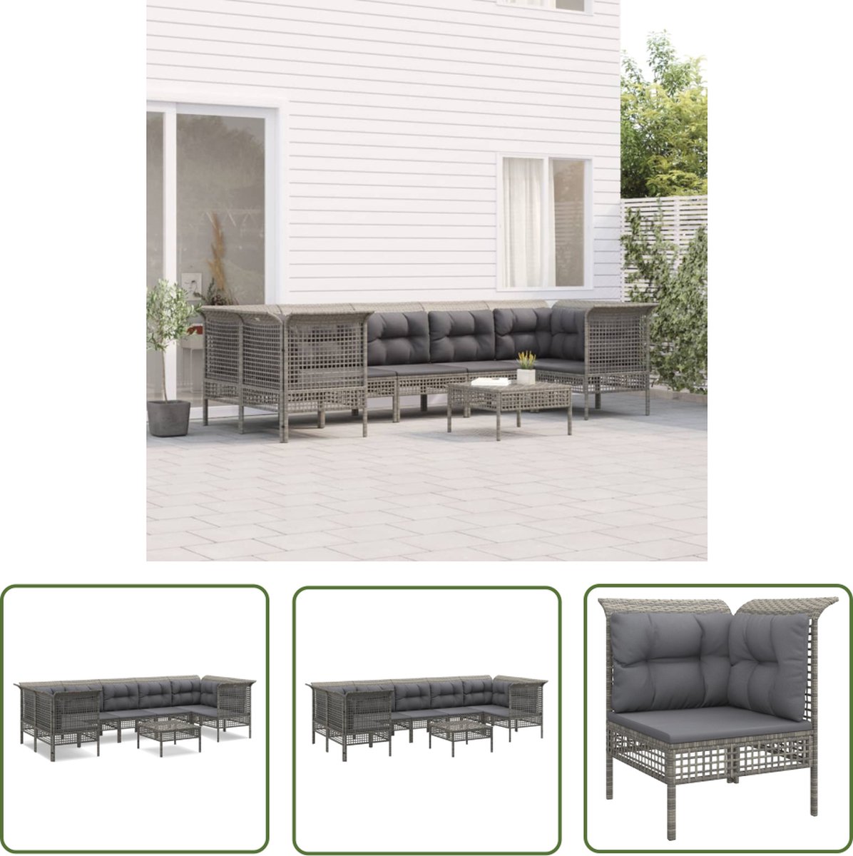 The Living Store 8-delige Loungeset met kussens poly rattan grijs - Tuinmeubleset - Lounge Set - Outdoor Furniture - Patioset - Garden Sofa The Living Store 8-delige Loungeset met kussens poly rattan grijs - Tuinmeubleset - Lounge Set - Outdoor Furniture - Patioset - Garden Sofa - Afbeelding 1