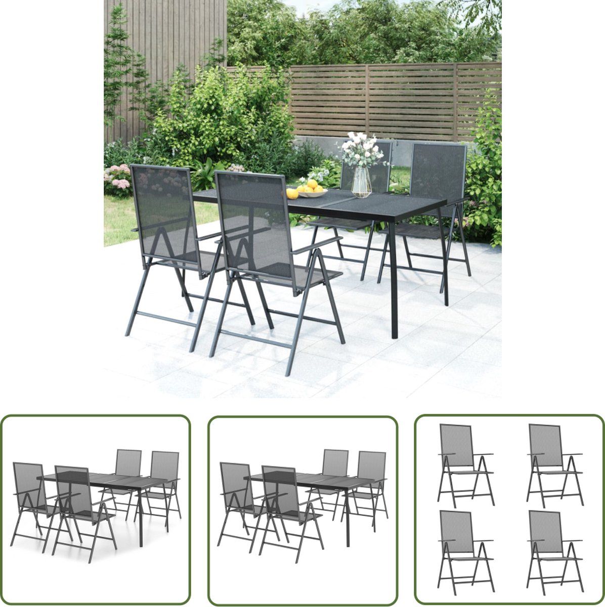 Antracietkleurige 5-delige tuinset van The Living Store met staal - Buitenmeubilair.