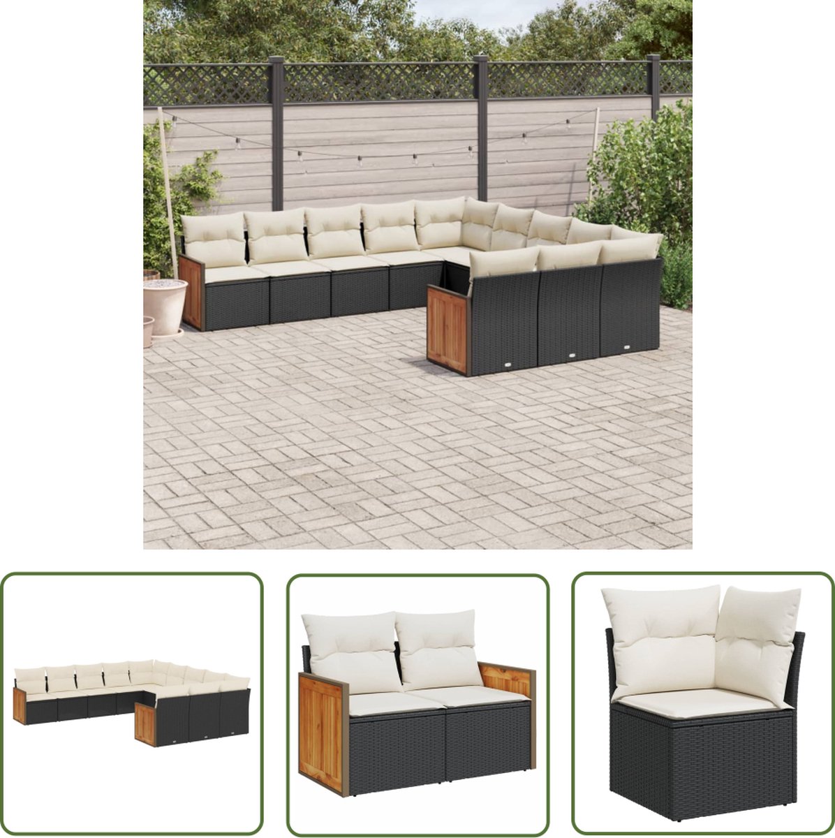 The Living Store 11-delige Loungeset met kussens poly rattan zwart - Loungeset - Tuinset - Buitameubels - Lounge Set - Pe Rattan