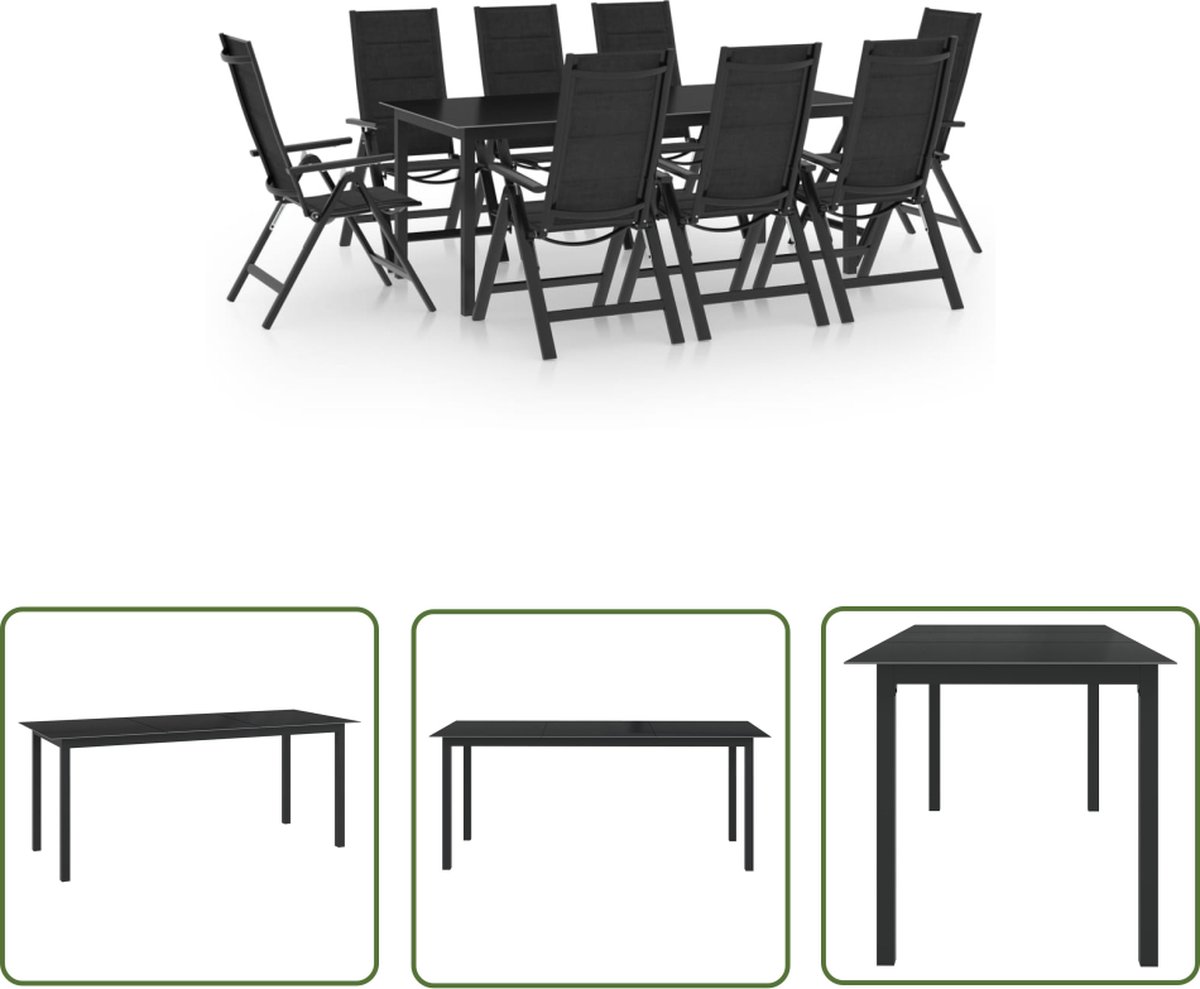 The Living Store 9-delige Tuinset aluminium antracietkleurig - Tuinbank - Lounge Set - Buitentijd - Aluminium Tuinmeubels - Eetkamerset