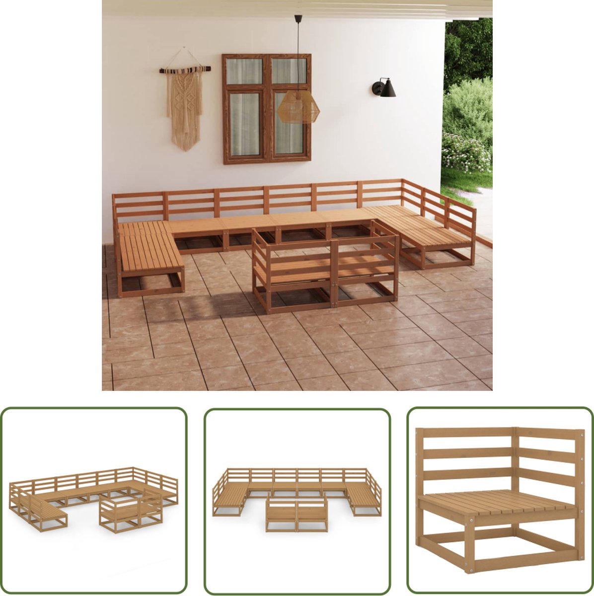 The Living Store 12-delige Loungeset massief grenenhout - Loungeset - Houten Lounge Set - Tuinlounge - Buitensets - Terrasfurniture