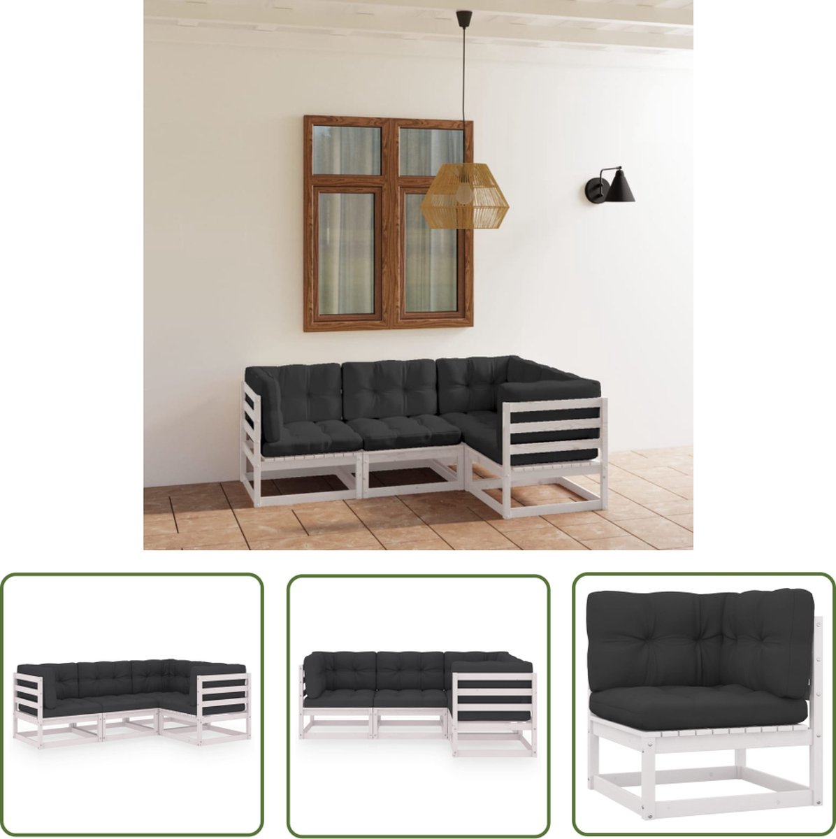 The Living Store 4-delige Loungeset met kussens massief grenenhout - Tuinmeubel - Lounge Set - Grenenhout - Loungestoel - Buitendecor