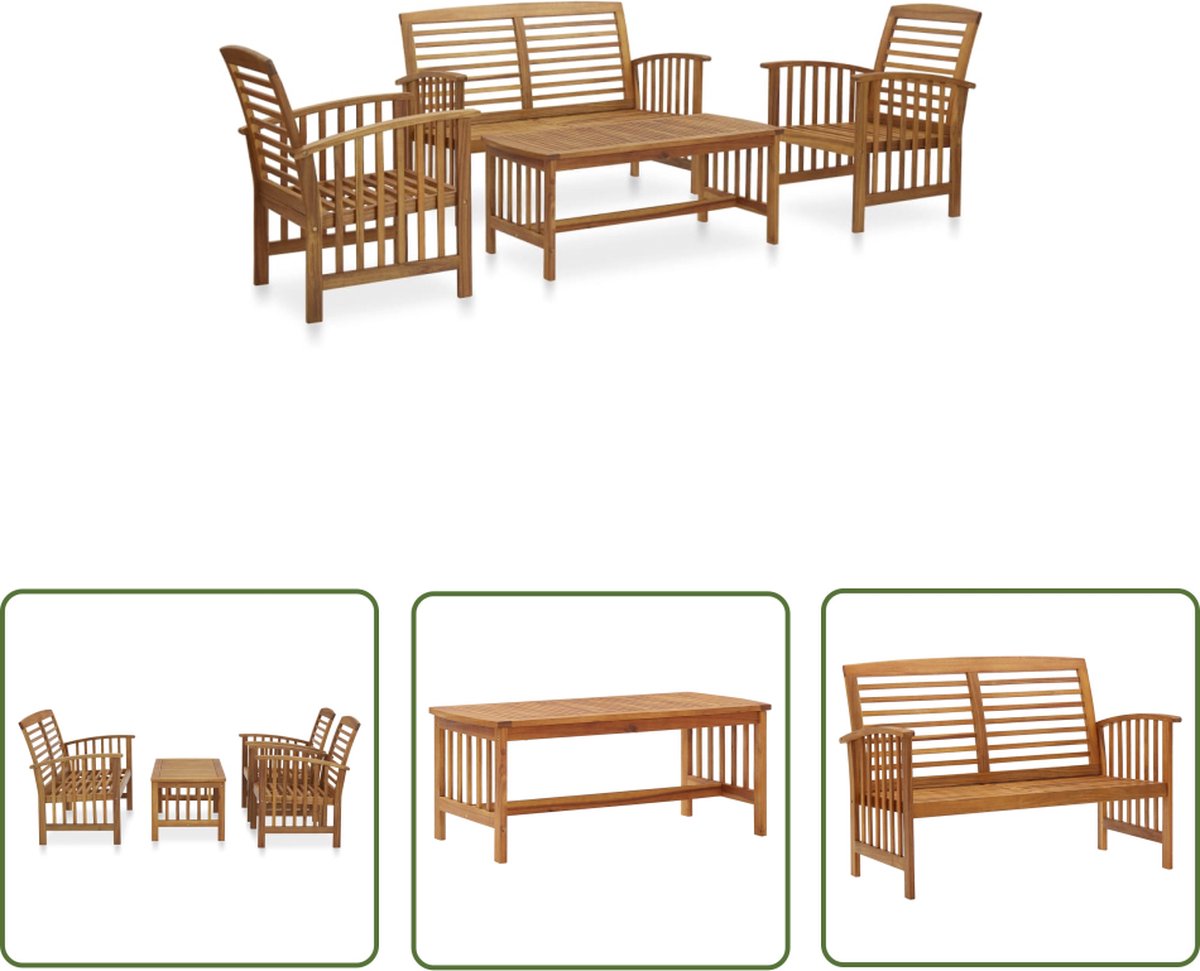 The Living Store 4-delige Loungeset massief acaciahout - Tuinmeubles - Lounge Set - Acacia Hout - Vintage Meubels - Buitendecoratie