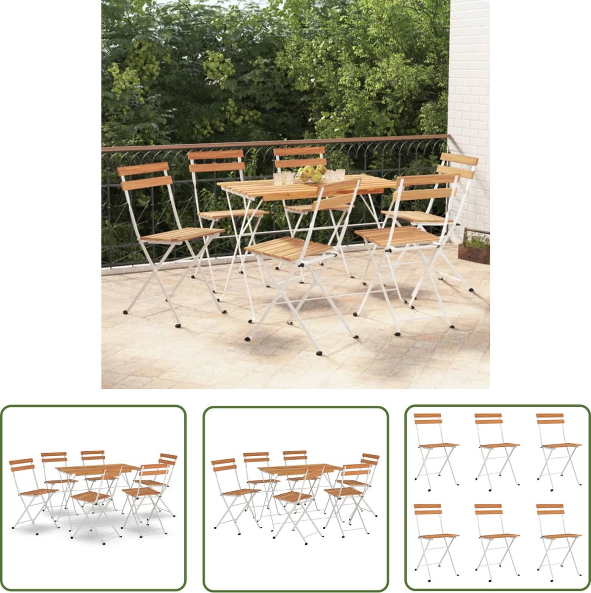 The Living Store 7-delige Bistroset inklapbaar massief acaciahout en staal - Tuinmeubels - Bistroset - Acacia Hout - Buitenshuis Eten - Terras Meubels