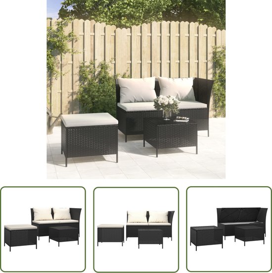 The Living Store Ensemble lounge Canapé d'angle - Zwart - Poly rotin - 110x58x72cm - Coussins inclus