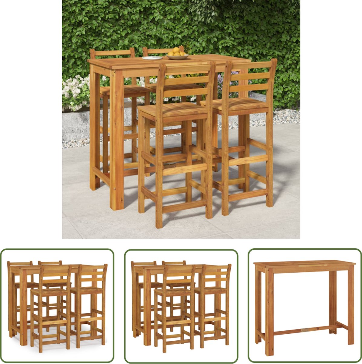 The Living Store 5-delige Tuinbarset massief acaciahout - Eetkamerset - Tuinset - Acacia Hout - Buitendecor - Lounge Set
