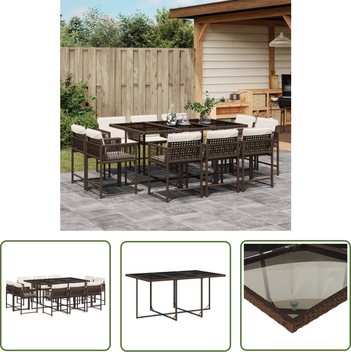 Bruine poly rattan tuinset met kussens voor buiten - Elegante loungeset.