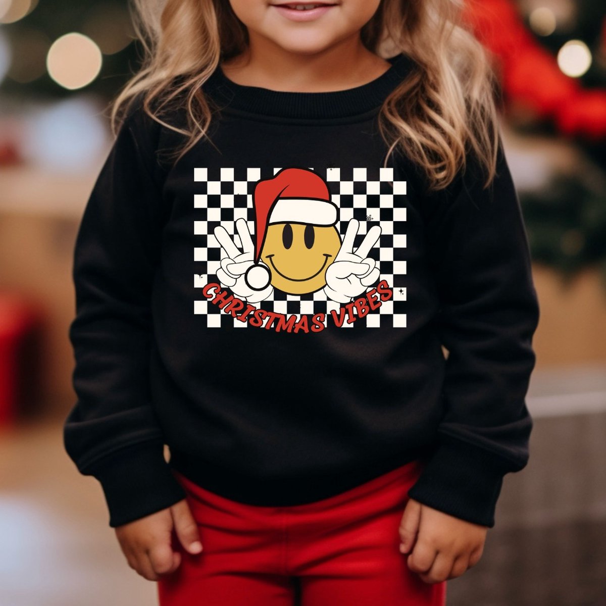 Kerst sweater jongens en meisjes-foute kersttrui-leuke sweater voor het kerstdiner school-kerst 2024-christmas vibes met smiley-Maat 62