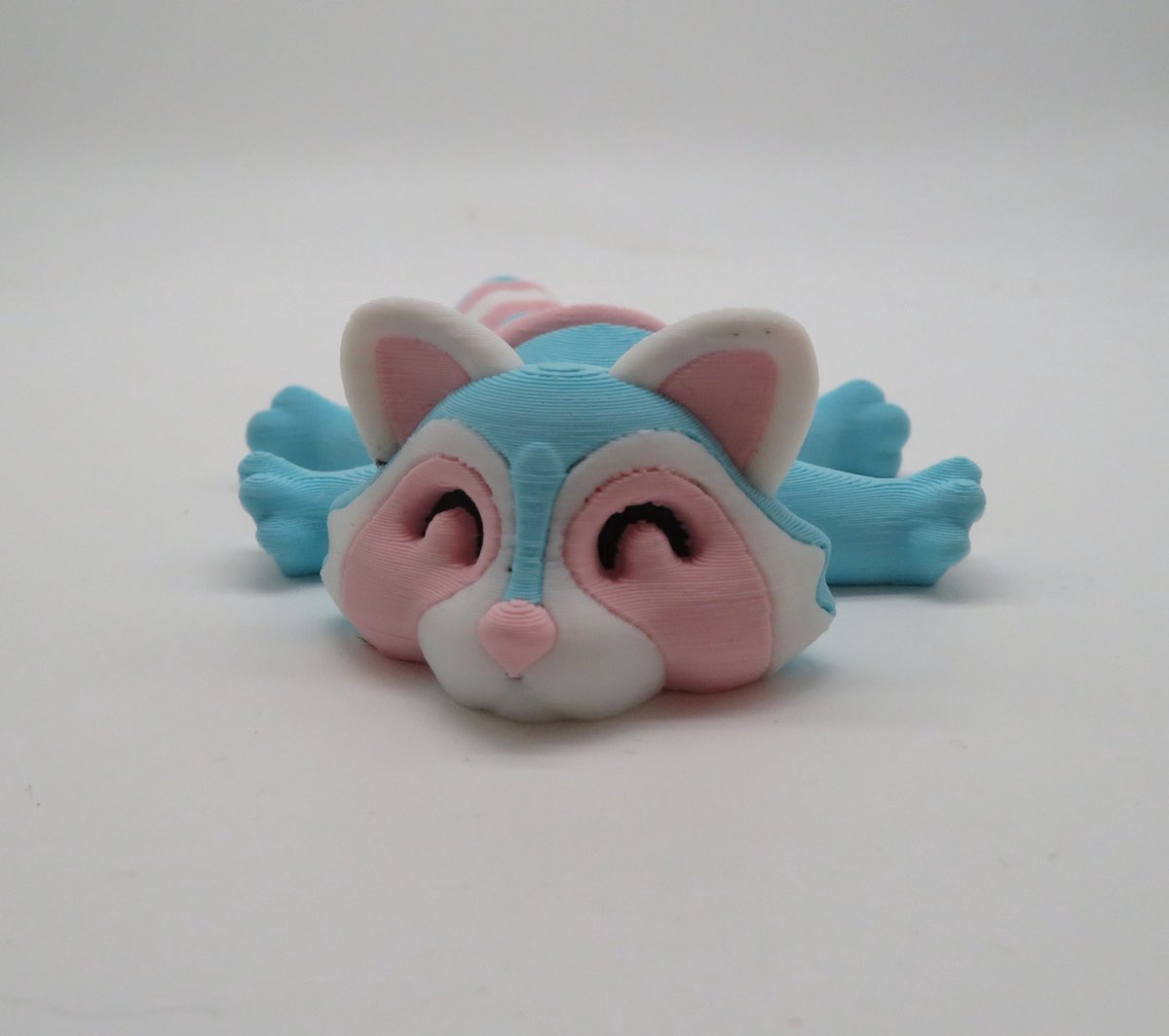 Veras Arts & Dice | Wasbeer Figuur Transgender Kleuren - Raccoon - Trash Panda - Speelgoed - Verzamelobject - Zwart Wit Licht Blauw Licht Roze