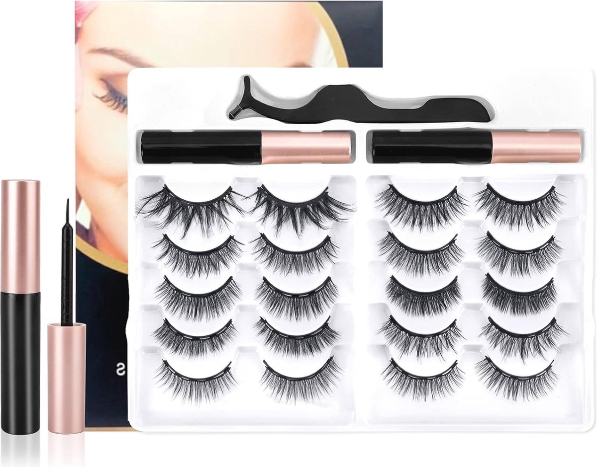 Natuurlijke 3D magnetische wimpers - Herbruikbaar en waterdicht - 10 paar met eyeliner