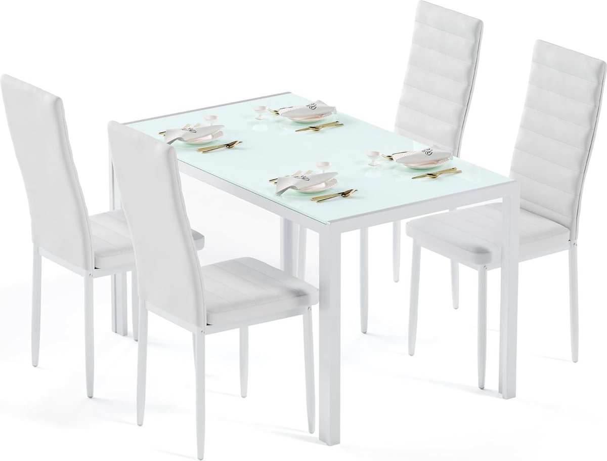 Moderne 7-delige eettafel set voor 6 personen van gehard glas - Zwart