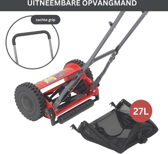 Kooimaaier met 30 cm maaibreedte en 27 liter opvangmand - Handmatige grasmaaier met 4-traps maaihoogte-instelling, stil en milieuvriendelijk van MM Houser — afbeelding 3