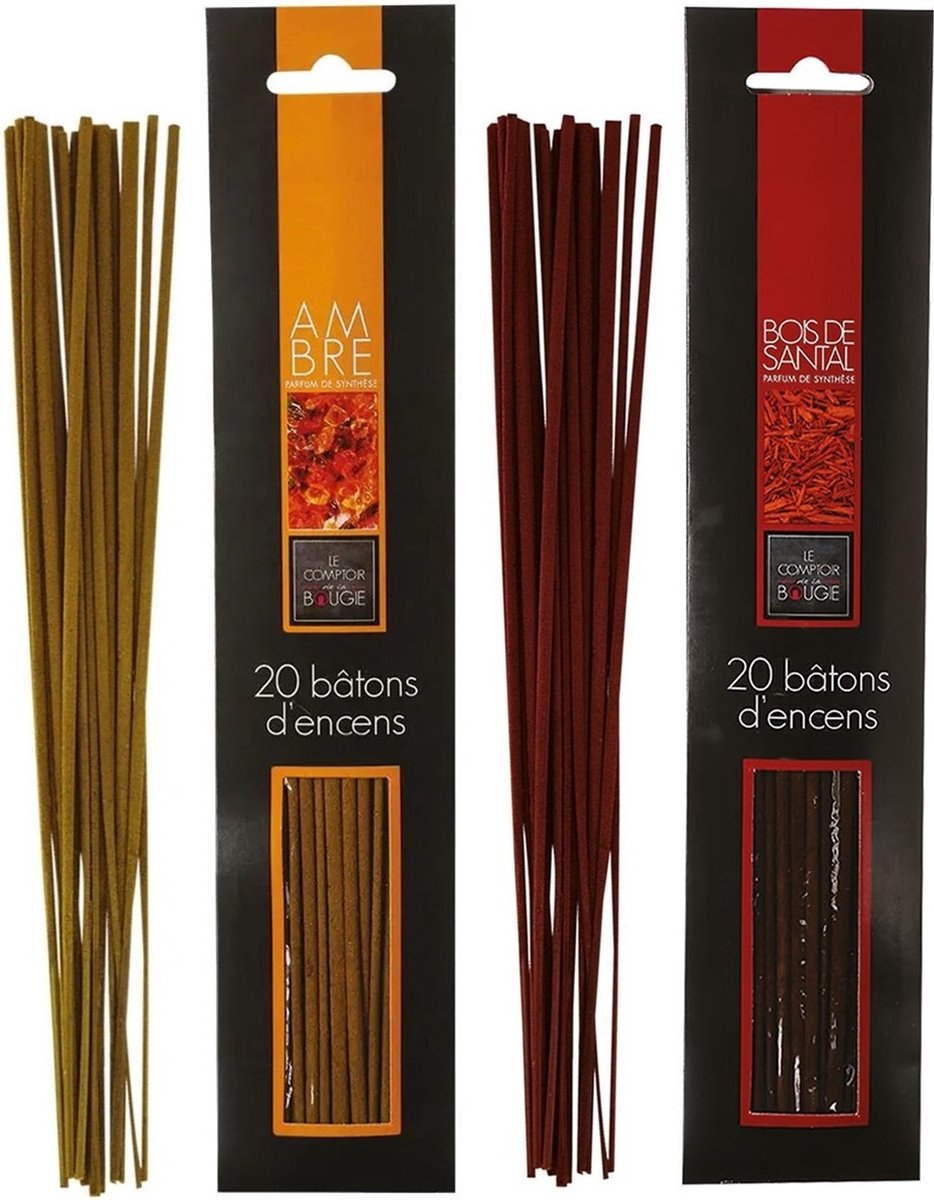 Atmosphera Wierook stokjes - set van 2 geuren - Amber en Sandelhout - 25 cm - Ontspanning Bordeaux rood