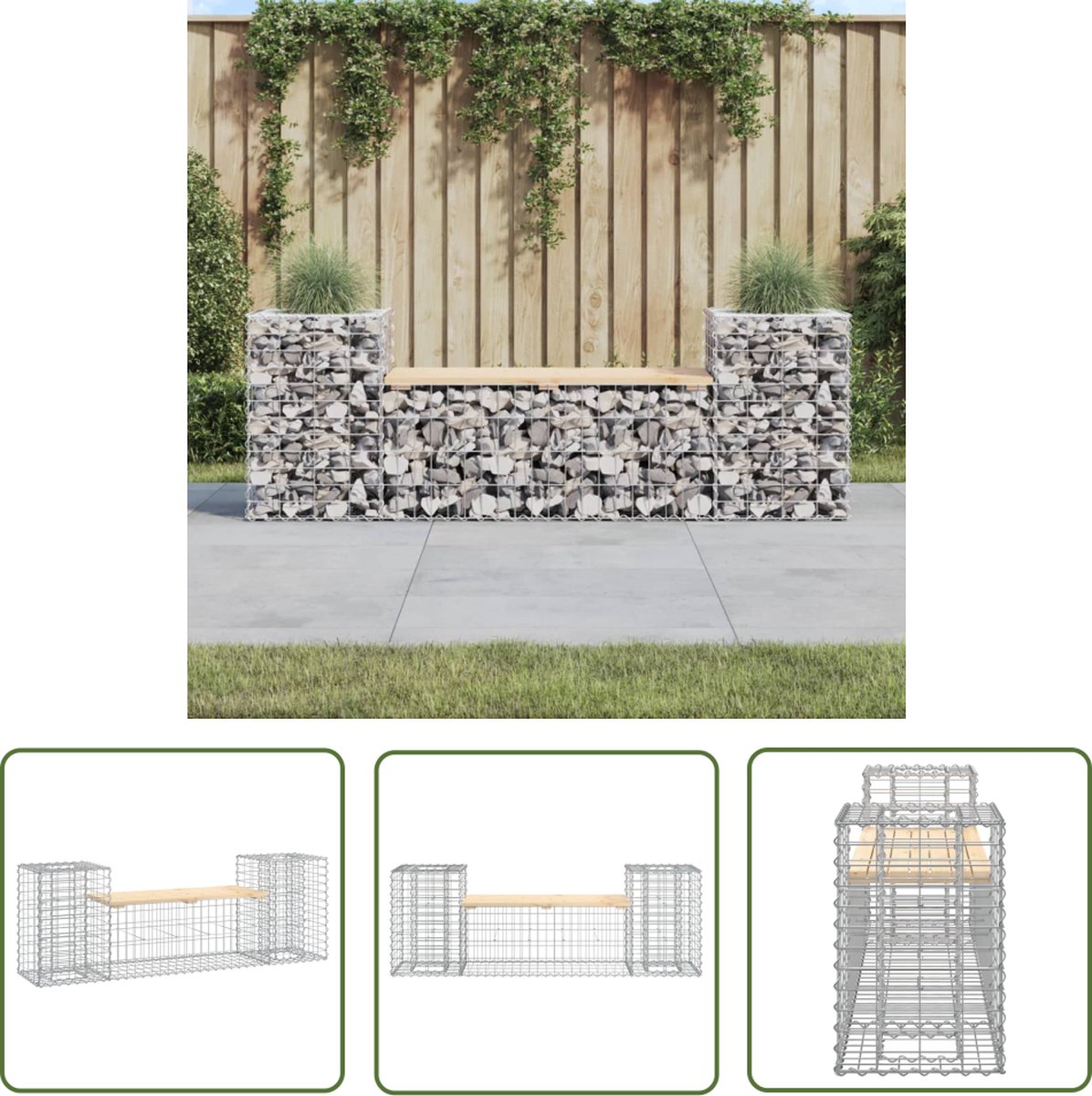 vidaXL Houten Tuinbank - Tuinbank - Tuinbank schanskorfontwerp 183x41x60,5 cm massief grenenhout - Grenenhouten Tuinbank - Schanskorfbank - Buitendrank