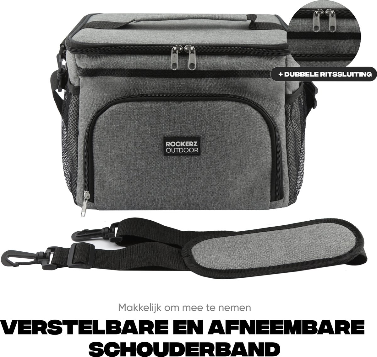 Rockerz Koeltas - 4 laags geïsoleerde - Incl. 2 koelelementen - 15 liter - Lunchtas - Picknicktas - Capaciteit voor 24x 33 cl blikken of 12x 33 cl flesjes - Slijtvast en duurzaam materiaal - Waterdicht en vuilafstotend - kleur: Grijs — cadeau in Sport & Outdoor - foto 7