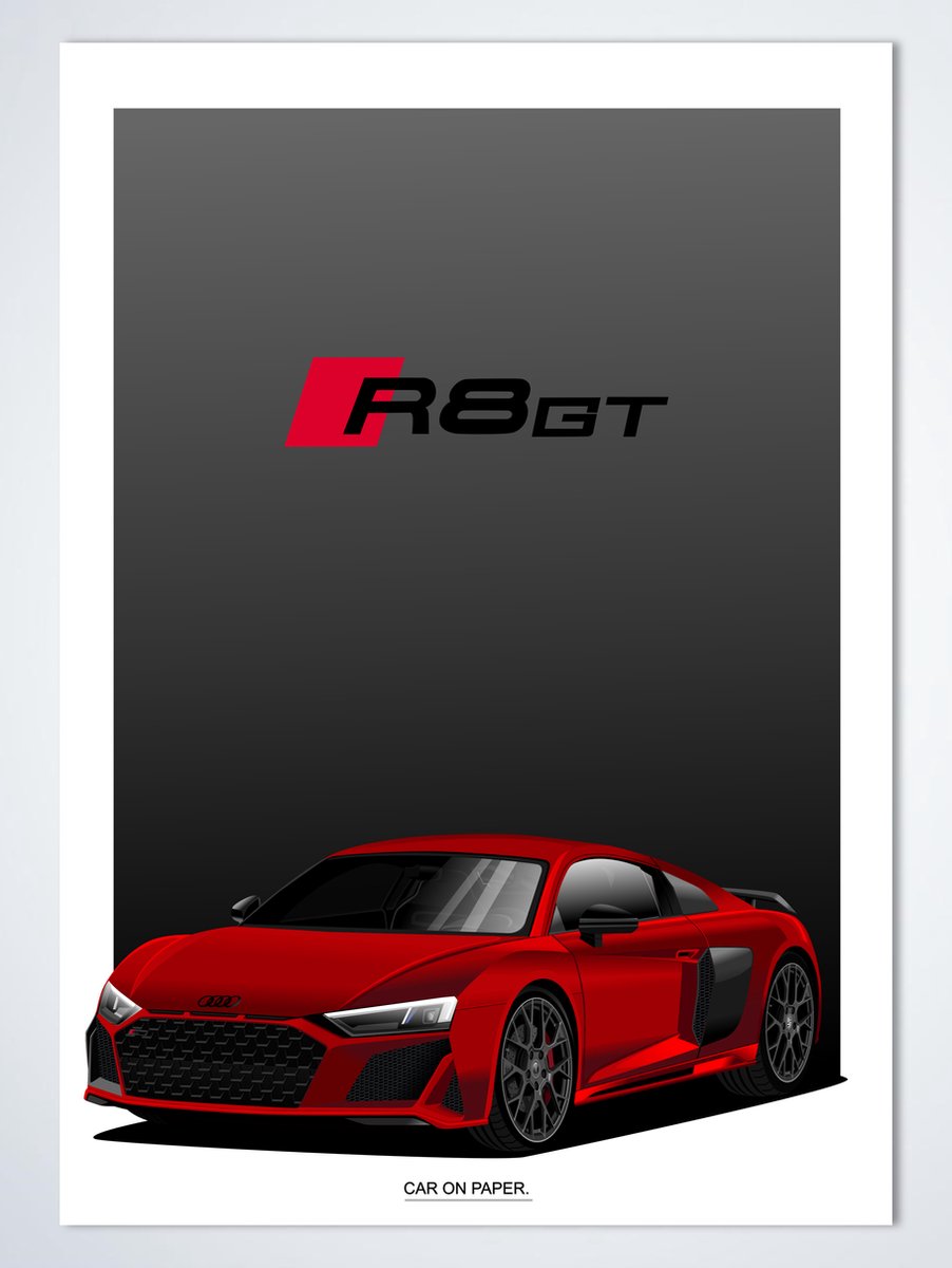 Poster Audi R8 GT Rood 70 x 50 cm (B2) - Autoposter - Poster Kinderkamer - Auto Wanddecoratie